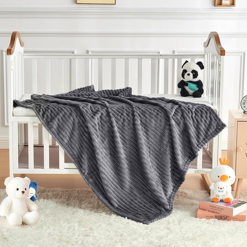 Eonkasp Soft Fleece Baby Blanket Ultra Cozy Grey Baby Blankets for Boys Warm and Lightweight Infant Toddler Newborn Receiving Gift with Reversible Stripes for Crib Stroller, 30x40 Inch, Dark Grey - Image 5